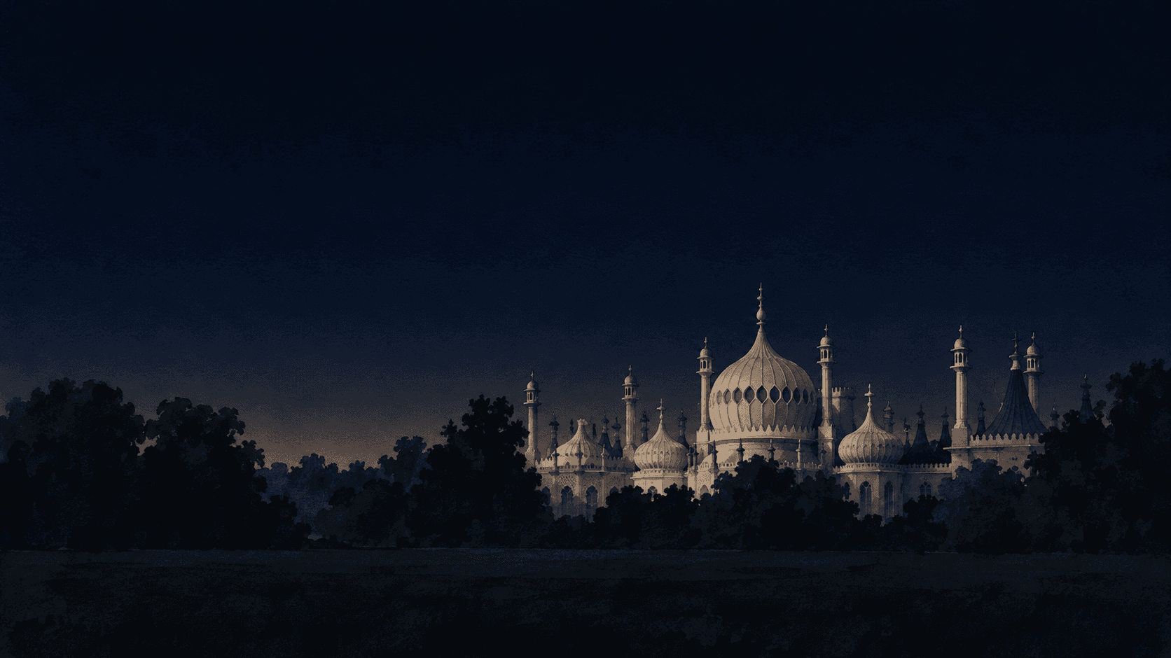 A painting of Brighton at dusk